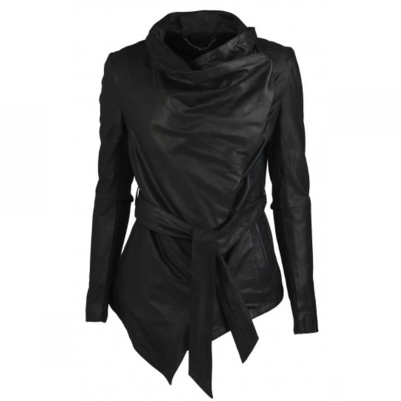 Muubaa Jackets & Blazers - Muubaa Draped Leather Jacket Coat Belted Clover 4